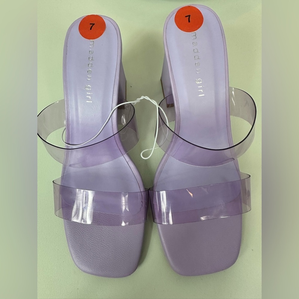 NEW Madden Girl Women's Sz 7 Jilian Comfort Dress Sandal Heels Clear Lilac - Picture 2 of 7